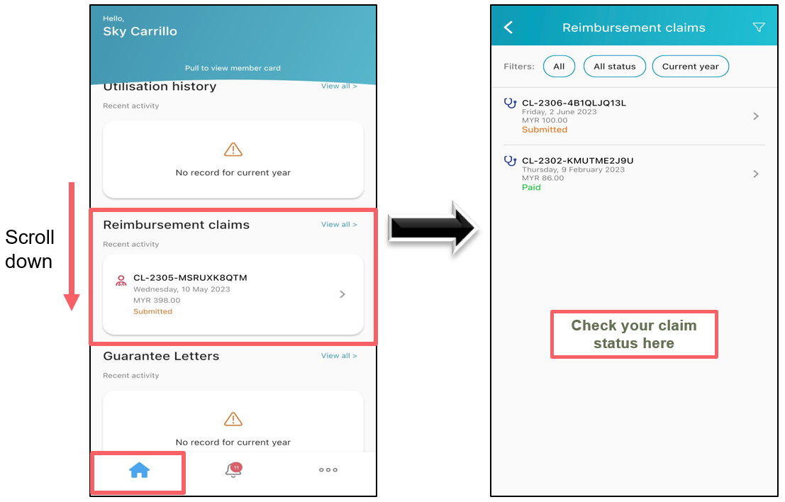Checking Reimbursement Claim Status HealthMetrics Sdn Bhd