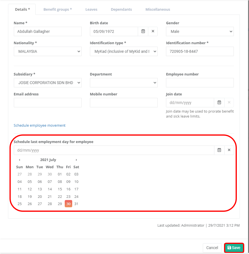 Employees - Terminate An Employee – HealthMetrics Sdn Bhd